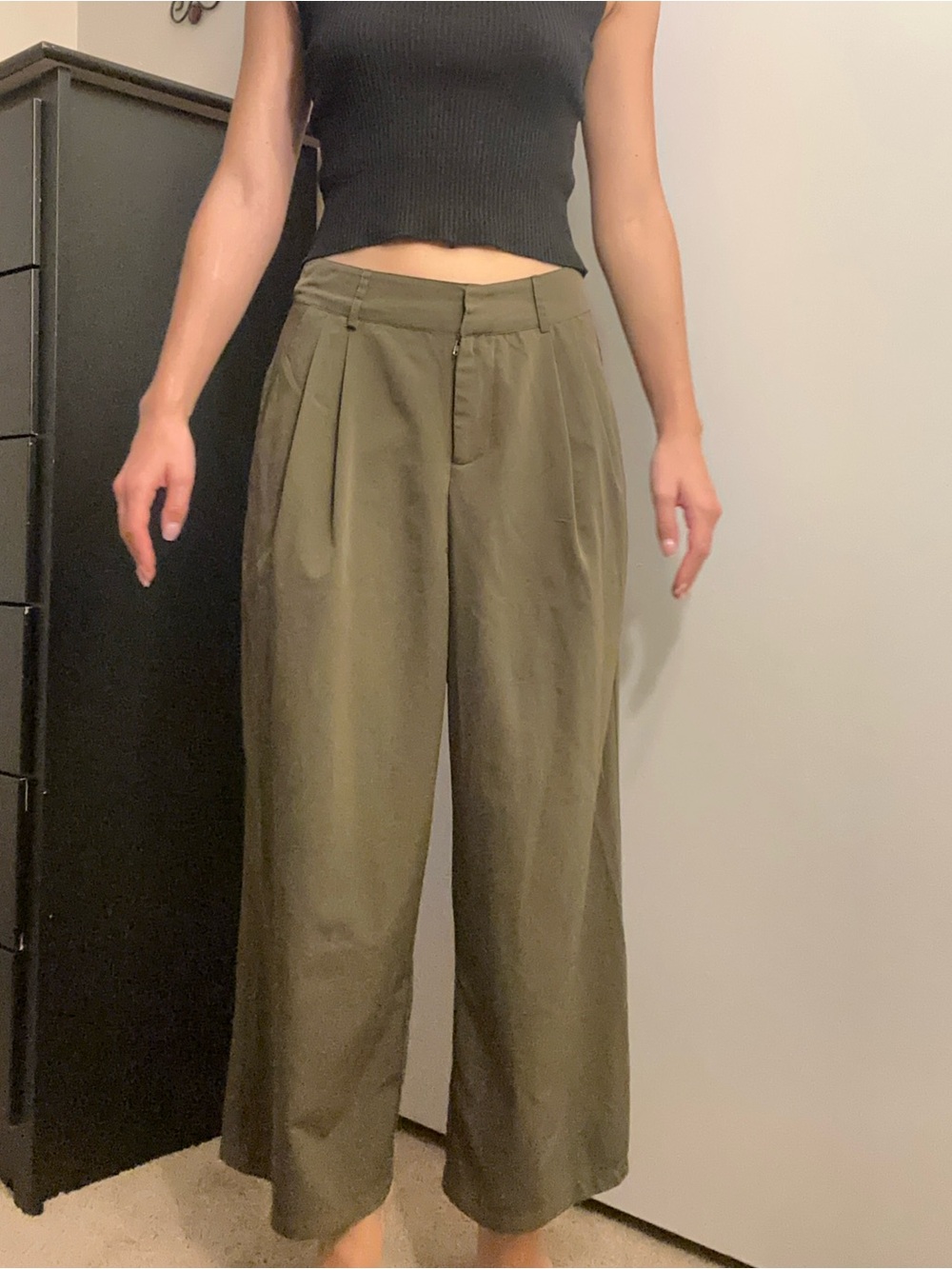 ASOS Olive Green Wide-Leg High-Rise Trousers